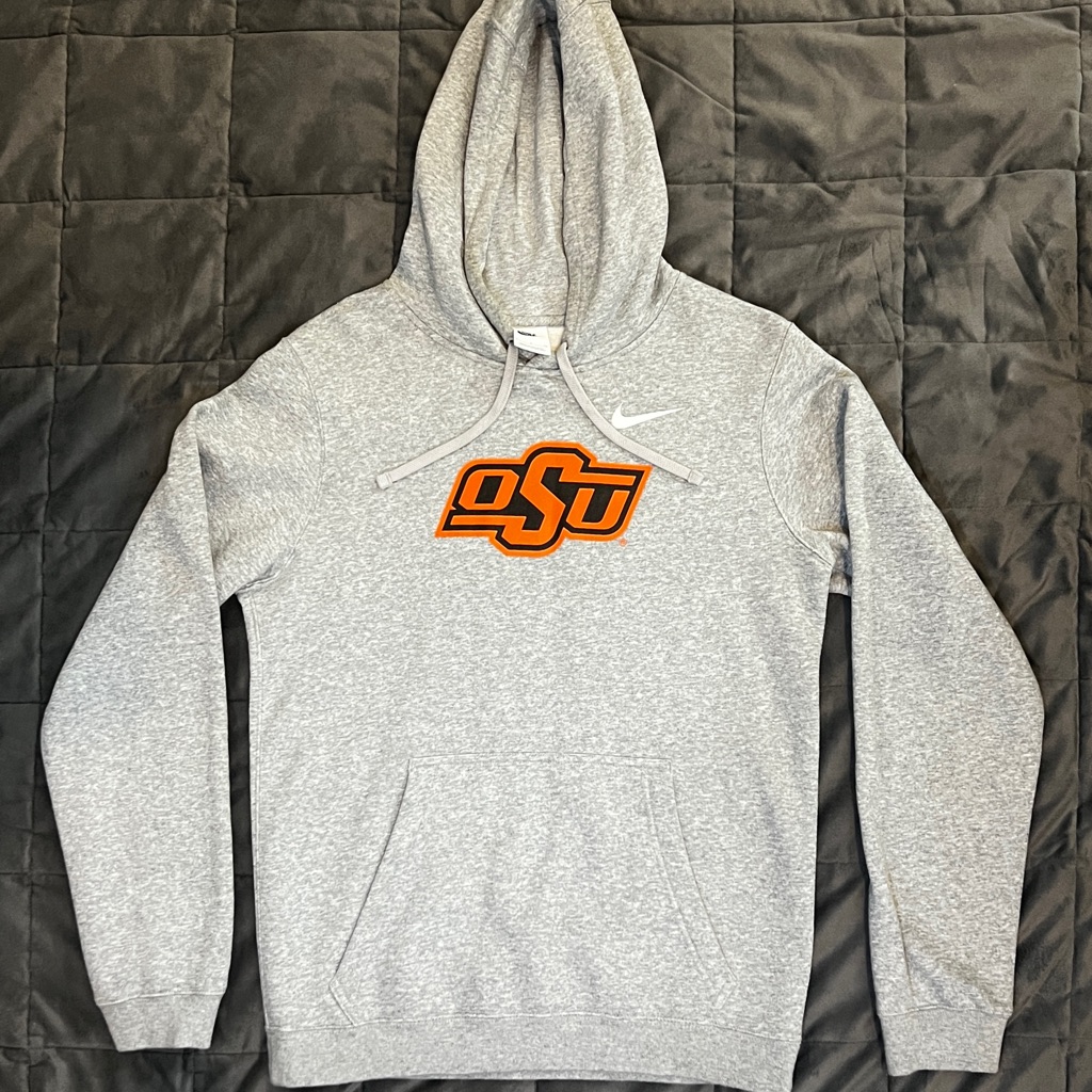 Nike Heather Gray Hoodie With Orange Emblem